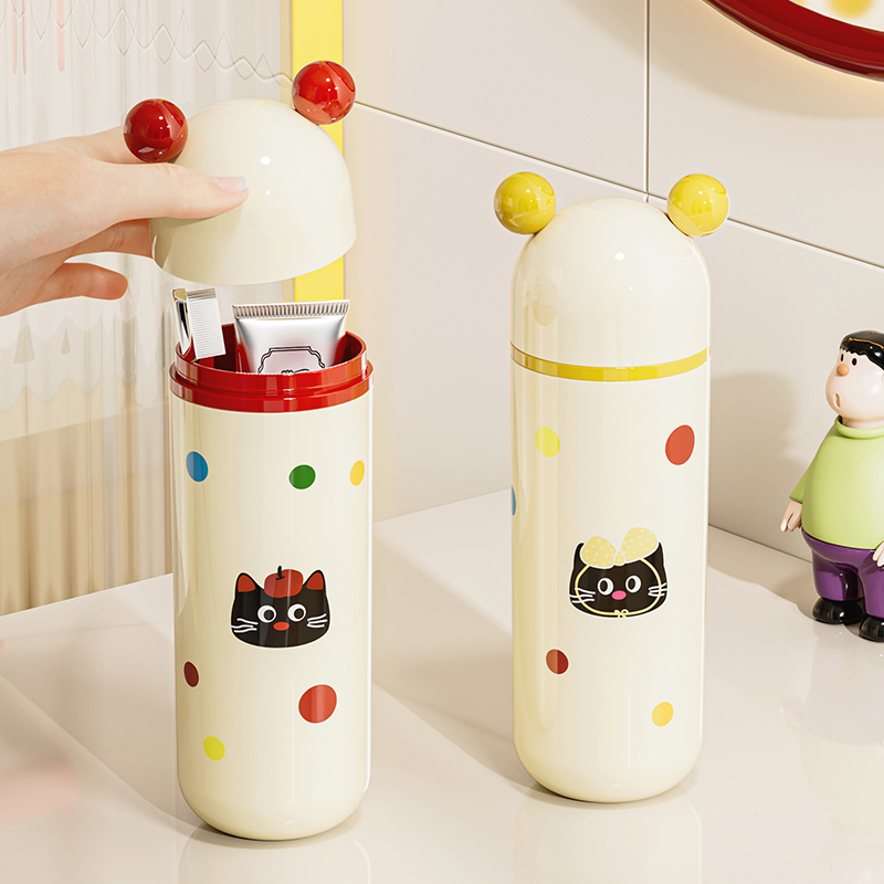 多巴胺旅行漱口杯便携可爱小猫宿舍电动牙膏牙刷收纳盒波点洗漱杯