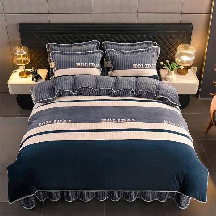 【正品】.新款正品牛奶绒四件套加绒加厚防静电床裙双面绒家居风