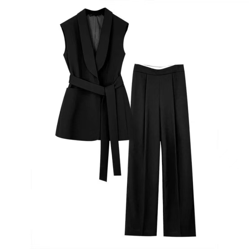 GXO早秋两件套V领一粒扣通勤高级感洋气套装气质TZ0018显瘦黑色