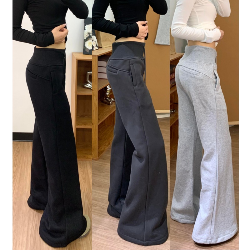 175高个子180超长不贴腿微喇叭加绒卫裤女冬季加厚宽松休闲拖地裤