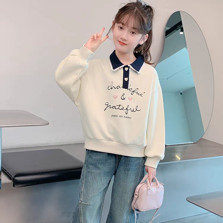休闲洋气女孩常规秋冬卫衣秋季韩版春秋休闲女童POLO中大童翻领衣