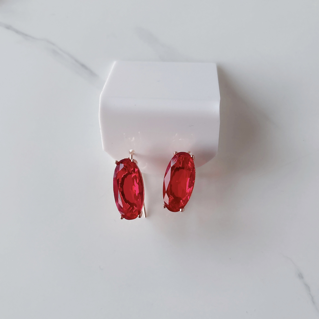 铜合金合成锆石耳饰 精致047仅红色大宝石民族风耳环气质时尚饰品
