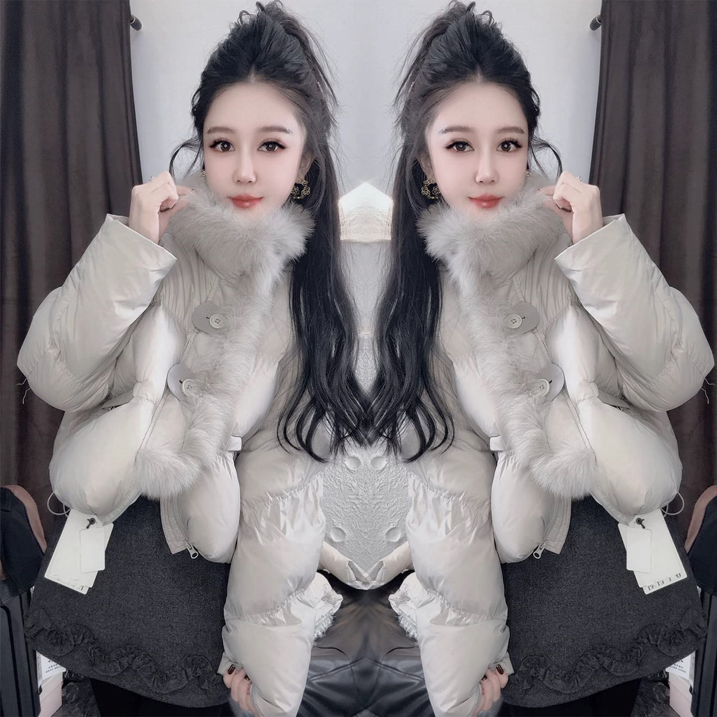 2025冬季新款时尚毛领短款面包泡芙棉服女收腰高级感炸街棉衣外套