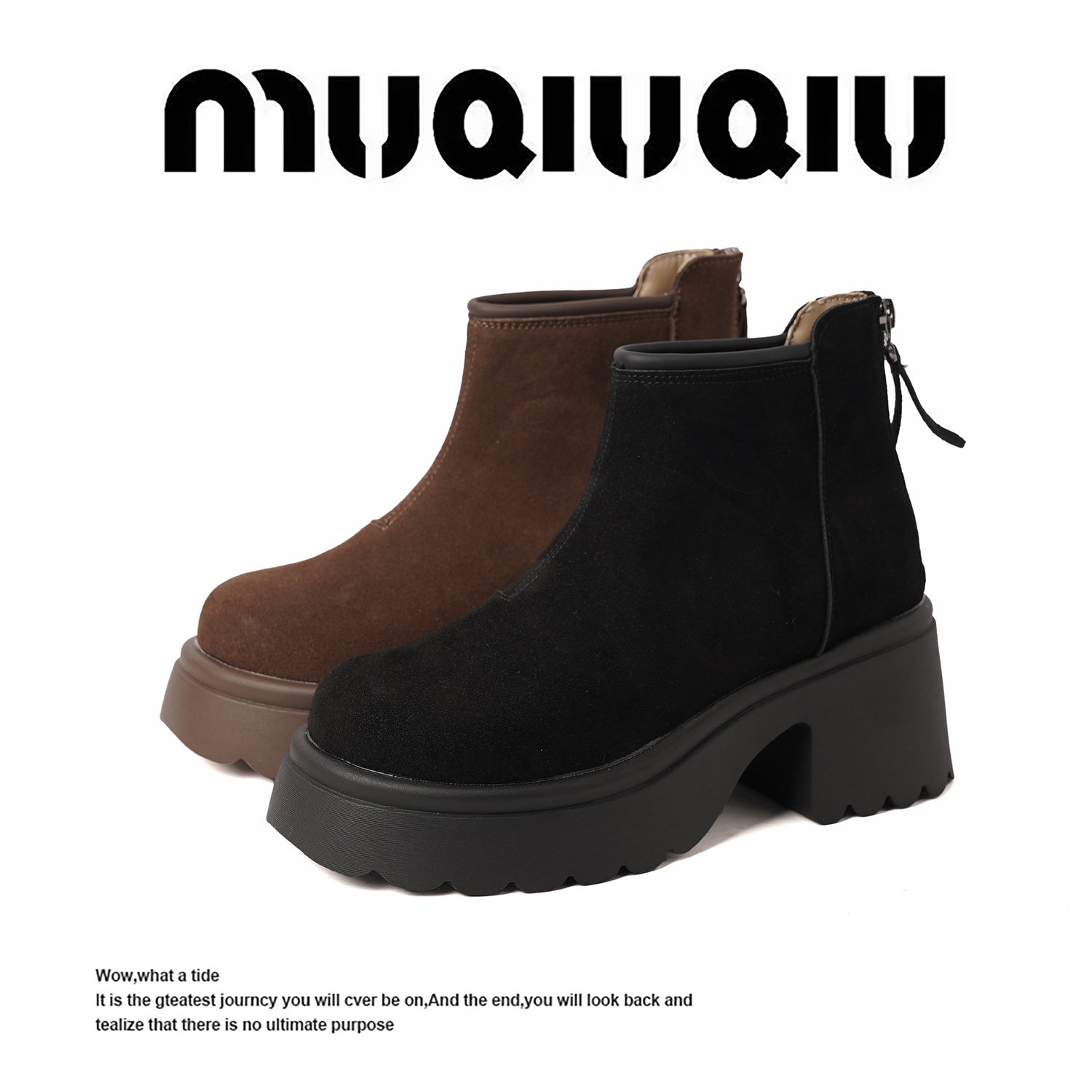 暮秋秋真皮厚底马丁靴女秋冬圆头粗跟时尚短靴防滑加绒博肯雪地靴