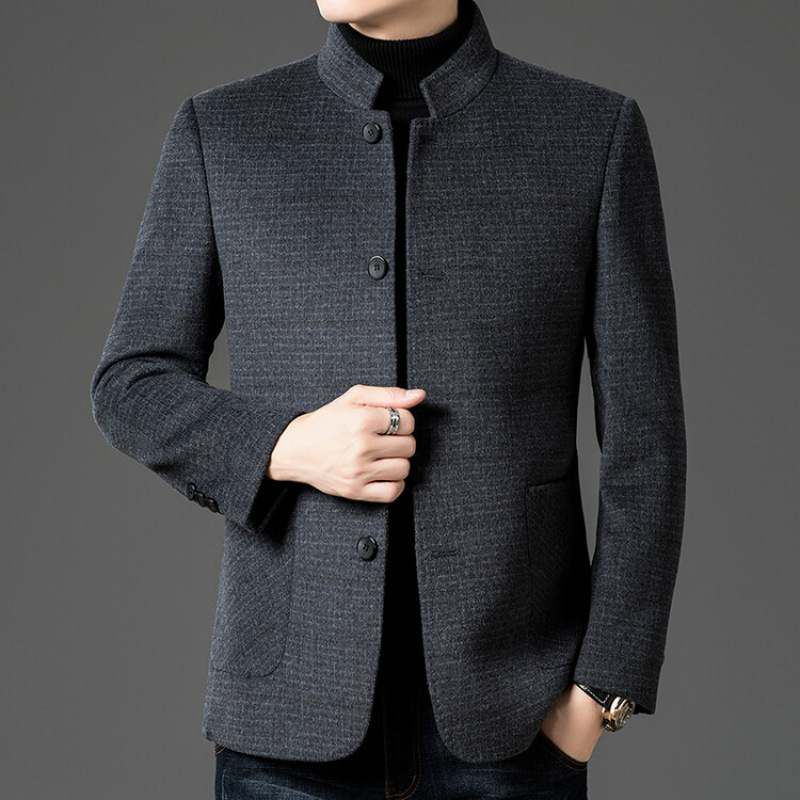 立领毛呢外套男2025秋冬新款休闲夹克毛呢大衣中年男呢子加厚外套