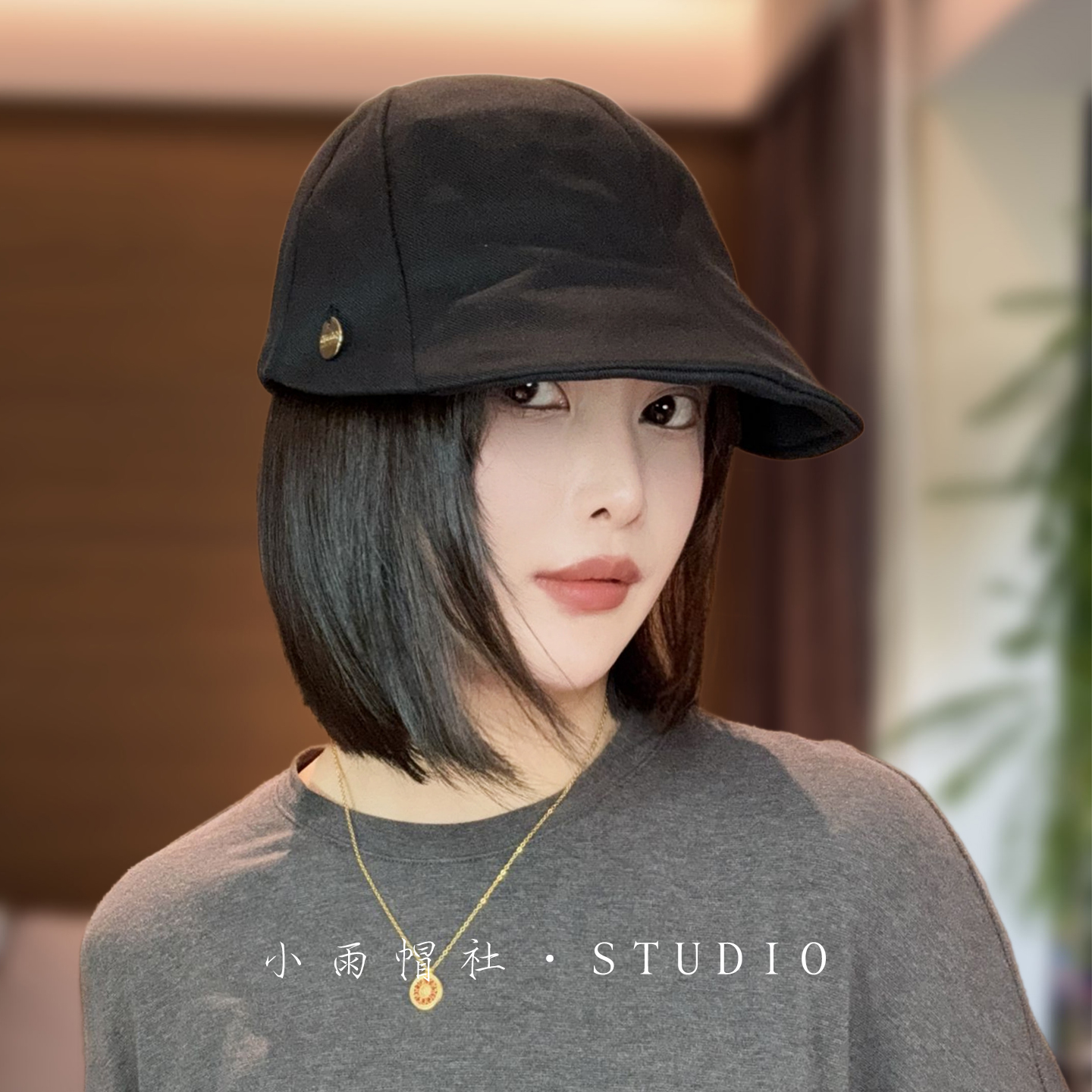 小雨帽社 早秋羊毛混纺西装面料日系马术帽前进帽鸭舌帽大脸显瘦