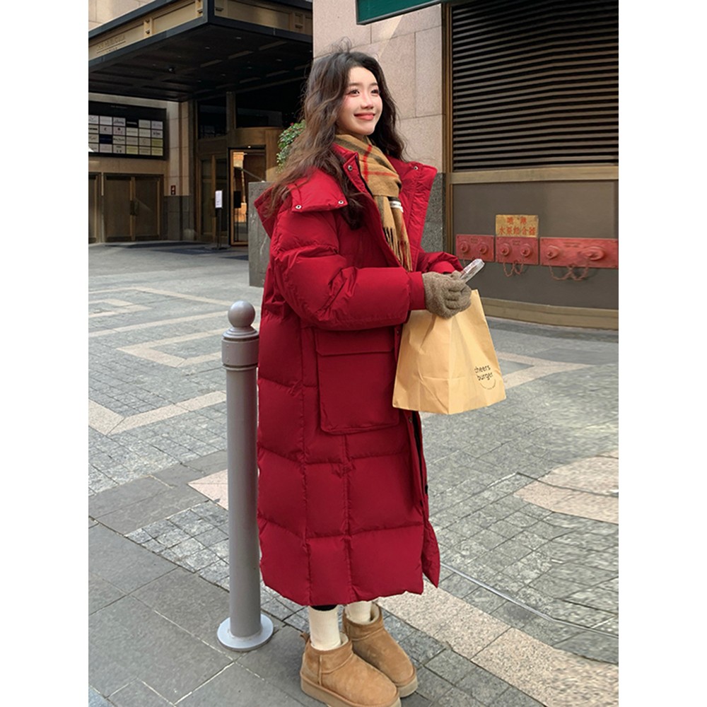 新年红色本命年羽绒服女冬季2025新款长款过膝90白鸭绒厚外套爆款