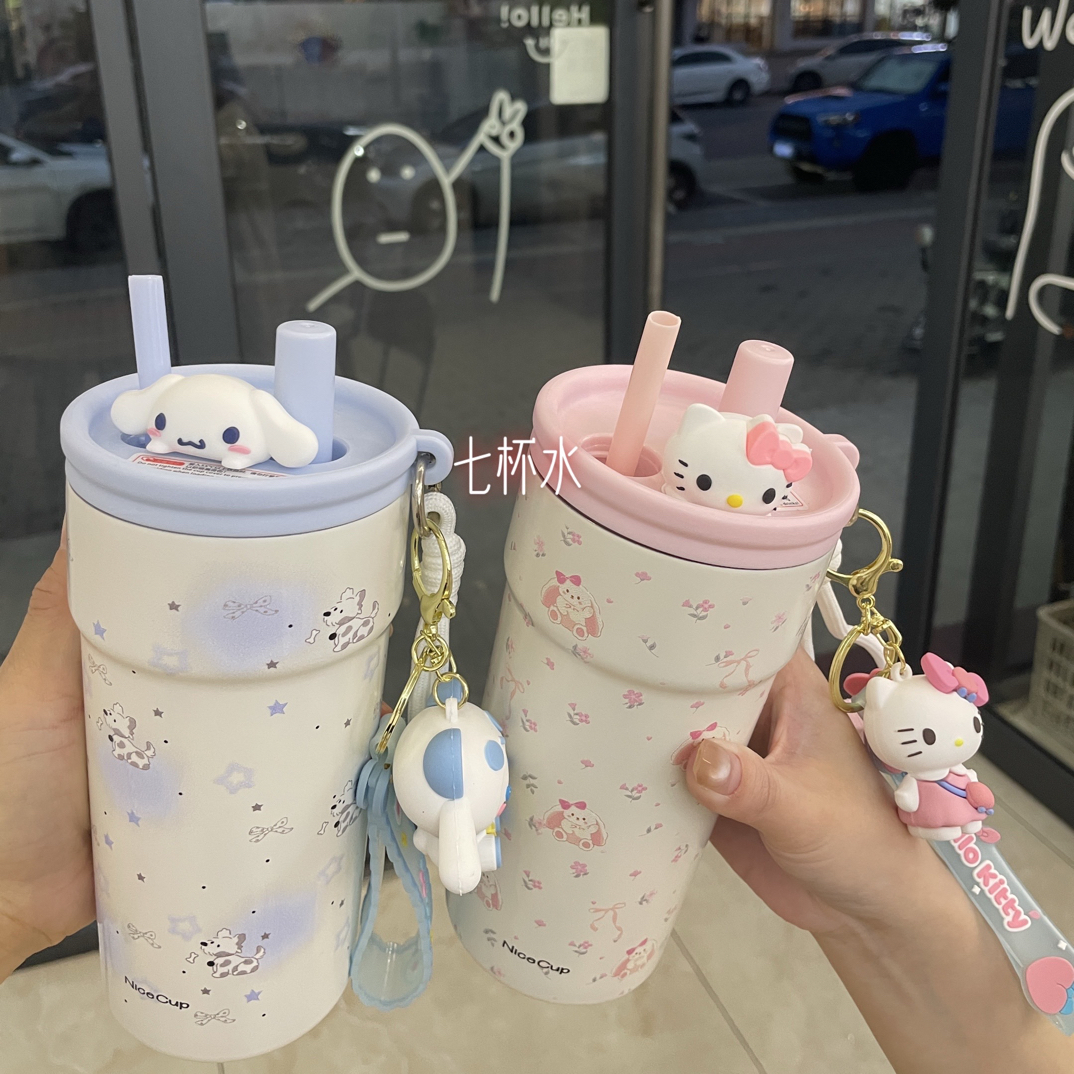 kitty可爱保温杯女生吸管水杯ins保温水杯女士专用高颜值咖啡杯