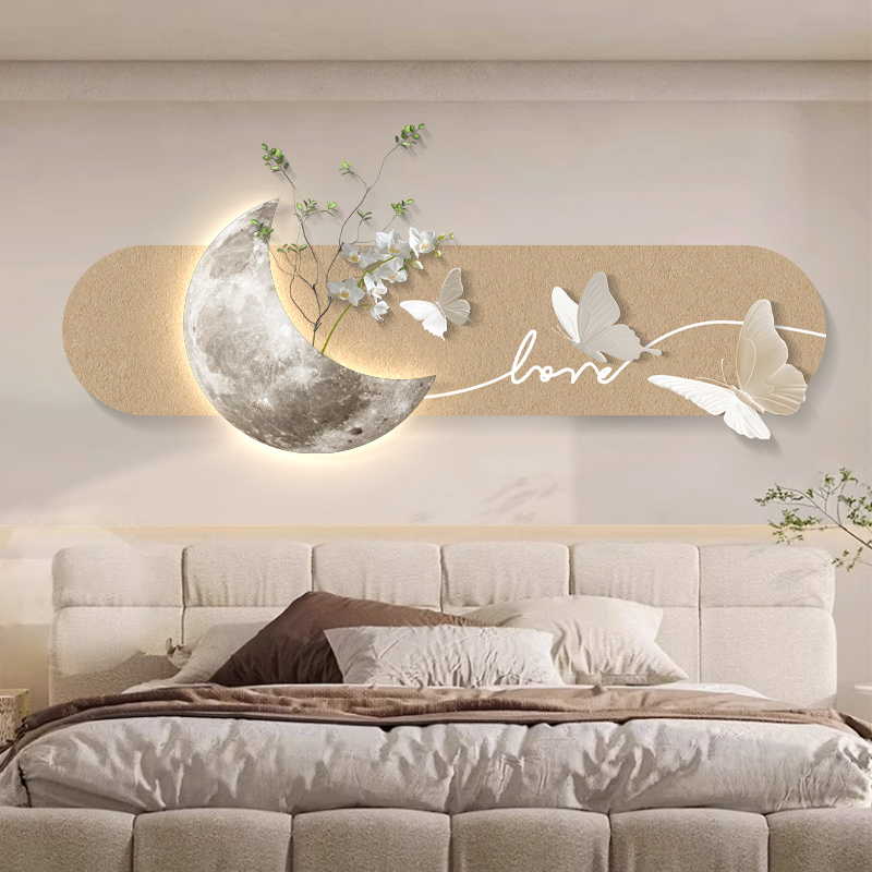 现代简约卧室装饰画轻奢高级感酒店房间挂画蝴蝶卧室床头横版壁画