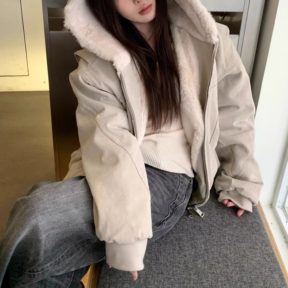 美式复古外套女秋冬座山雕加绒加厚cleanfit宽松百搭时尚情侣飞行