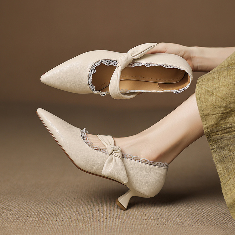 5cm~法式蕾丝边细跟软底玛丽珍鞋女2025新款浅口单鞋配裙子晚晚鞋
