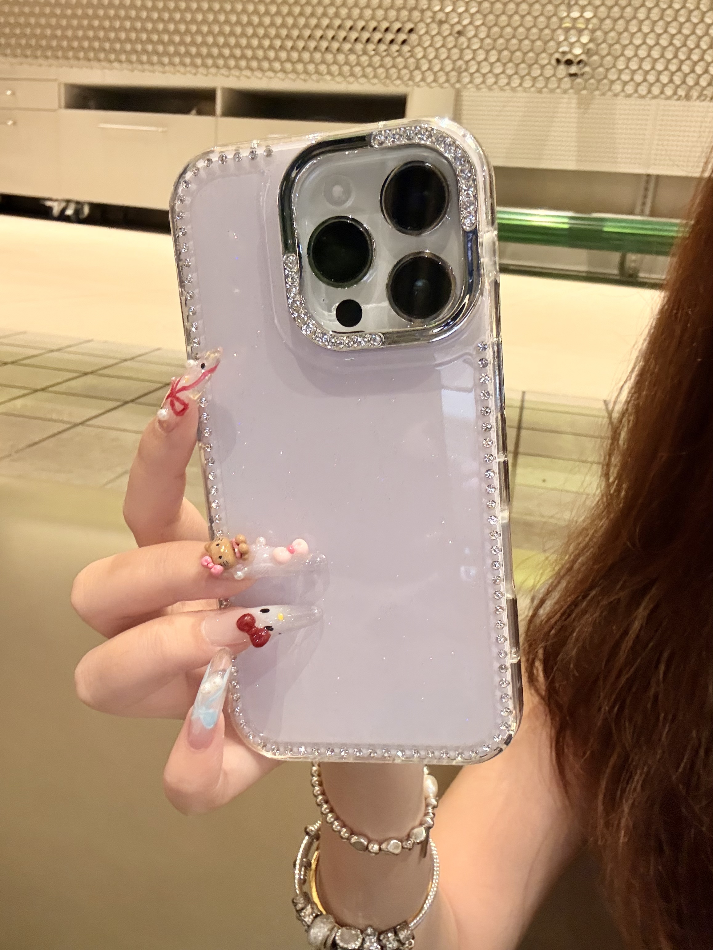 ins韩系简约高级感紫底适用苹果15promax手机壳点钻边框16p保护壳
