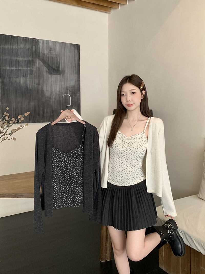 2025秋装新款胖mm大码女纯欲波点吊带背心针织开衫套装A2307