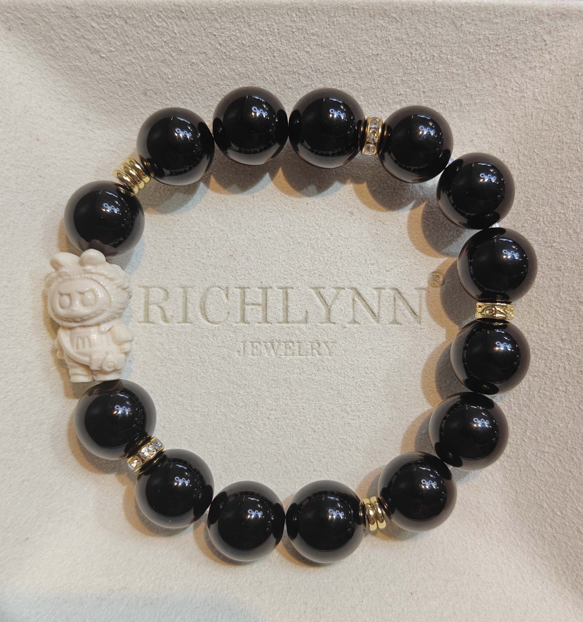 天然黑曜石拉布布手串男女款