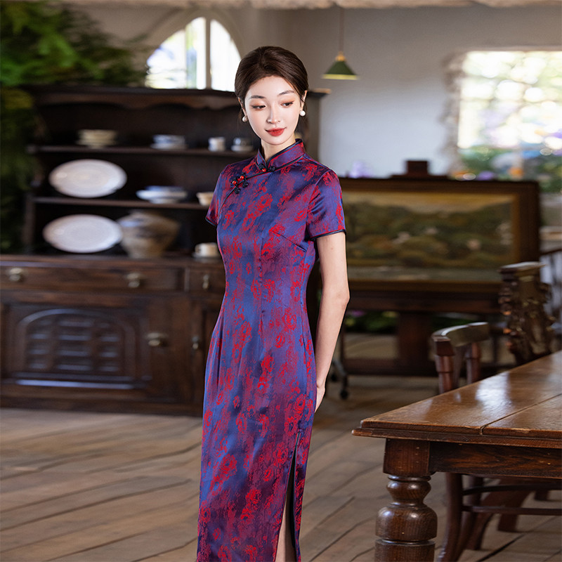 高端优雅紫色旗袍2025新款春夏女妈妈改良高级长款日常年轻款气质