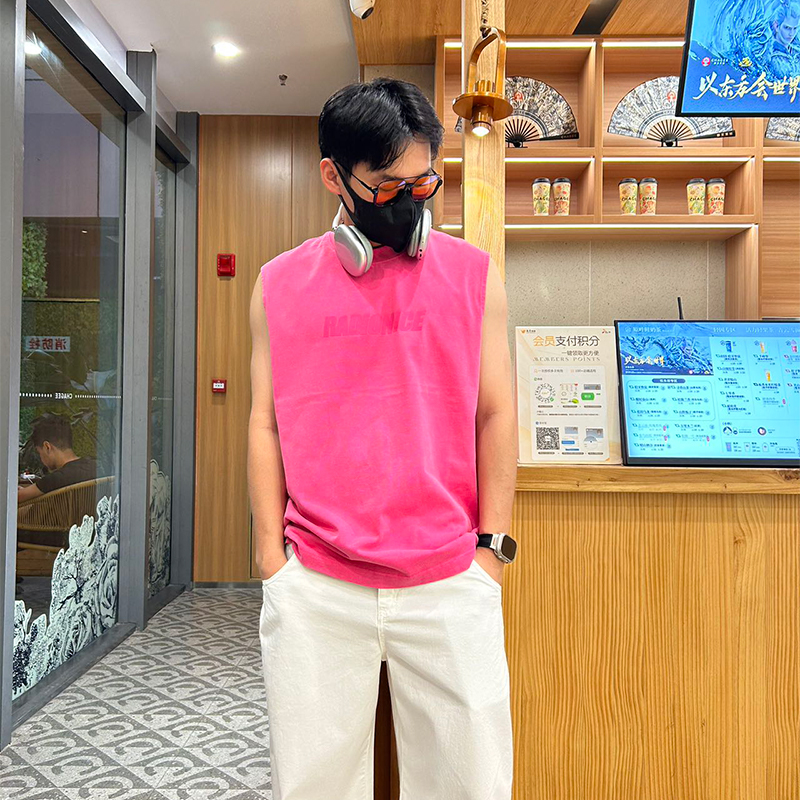 上衣夏季时尚潮流速干外穿圆领印花百搭马甲休闲背心纯色常规宽松