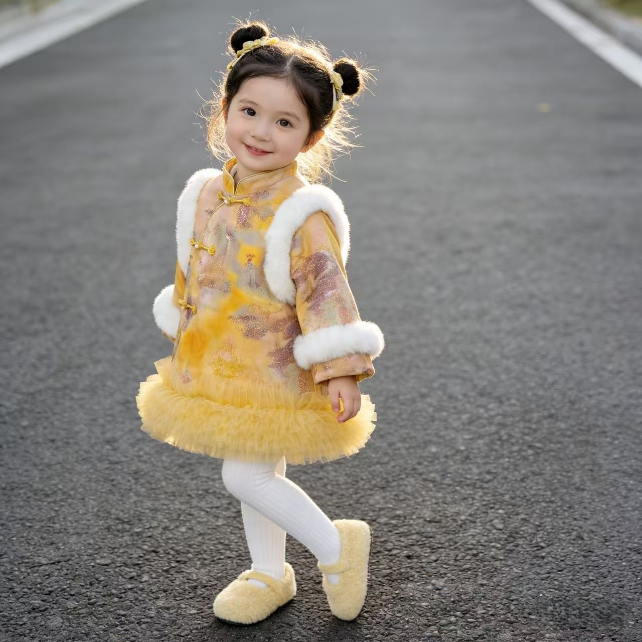 女童冬季国风连衣裙加绒加厚唐装女宝宝中国风旗袍裙周岁拜年服冬