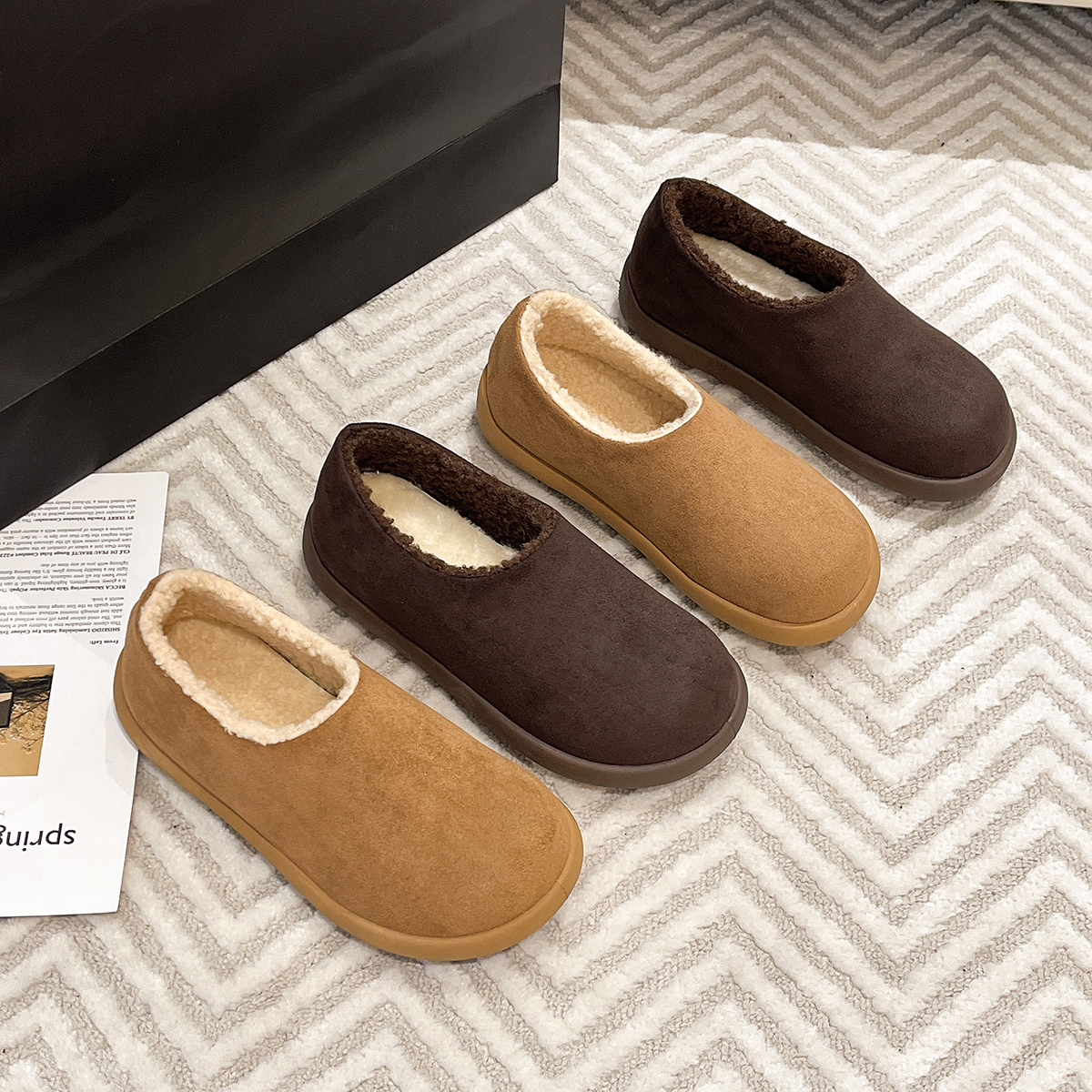 【品牌】2025冬季圆头羊羔绒小土豆懒人鞋 一脚蹬休闲毛毛勃肯鞋601