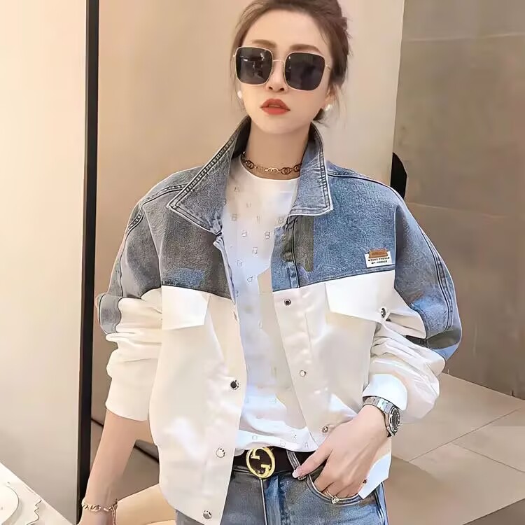 撞色拼接牛仔外套女2025春秋新款设计感宽松显瘦时尚上衣女百搭潮