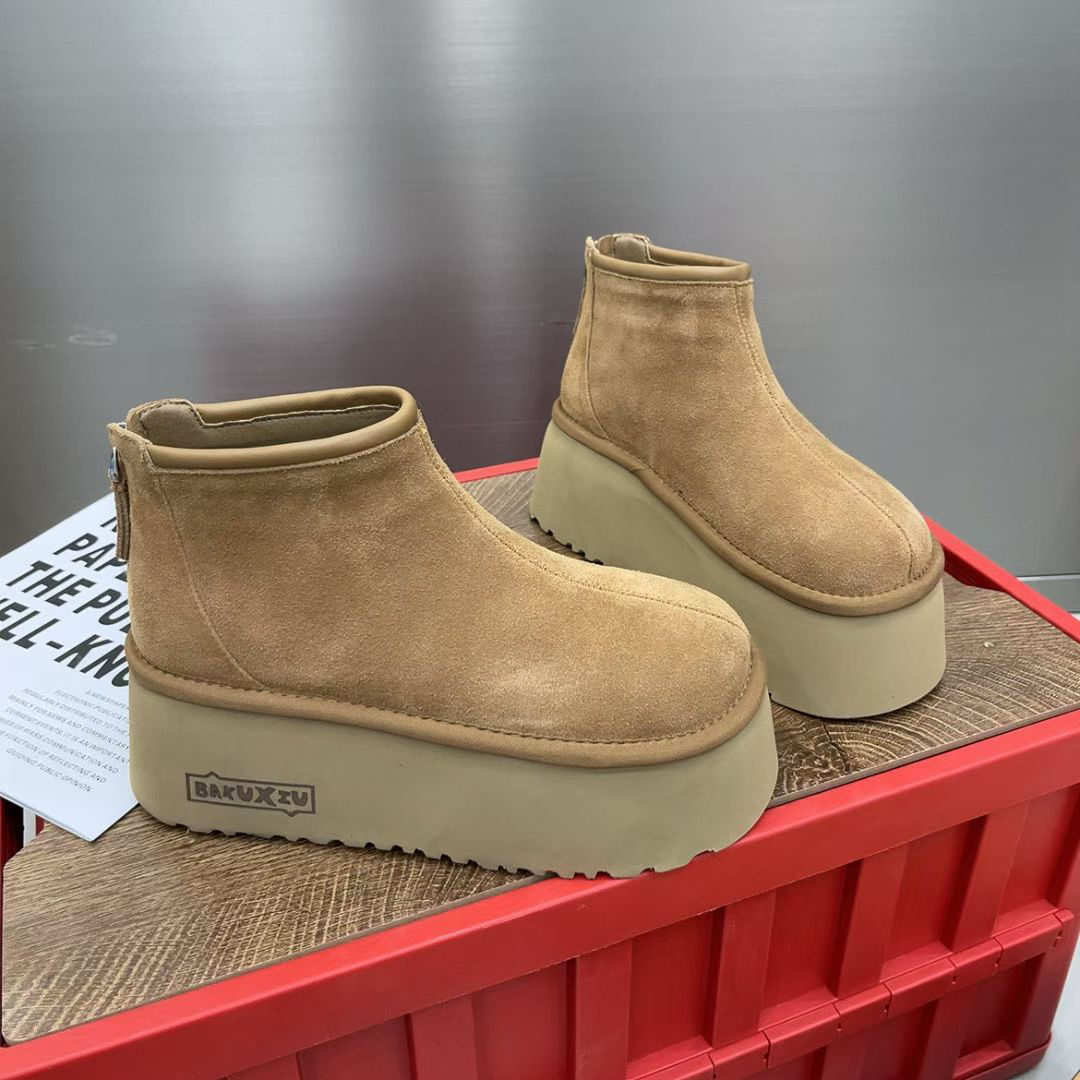 时尚雪地靴女2025冬季新款真皮清爽风休闲增高加绒保暖厚底棉靴潮