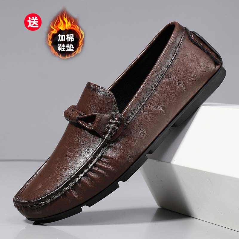 白小强秋冬新款男士真皮牛皮豆豆鞋软底软面开车鞋透气舒适皮鞋