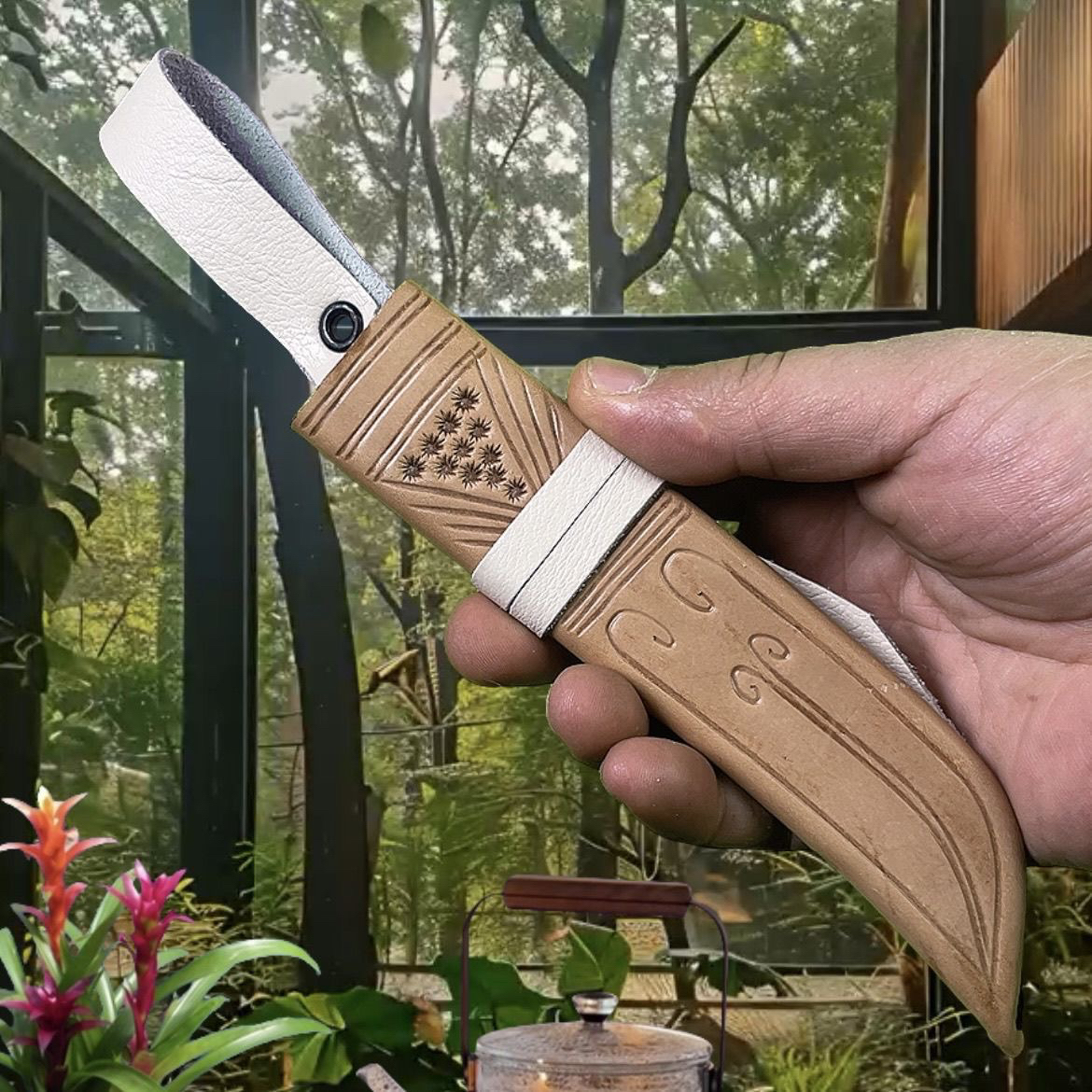 英吉沙真皮刀鞘纯手工制作真皮刀鞘民族花纹户外家用真皮刀鞘