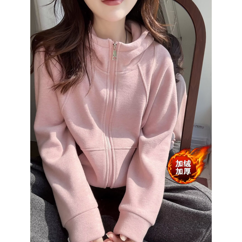 【煜林森】新款加绒加厚拉链卫衣连帽洋气时尚宽松显瘦休闲卫衣百搭