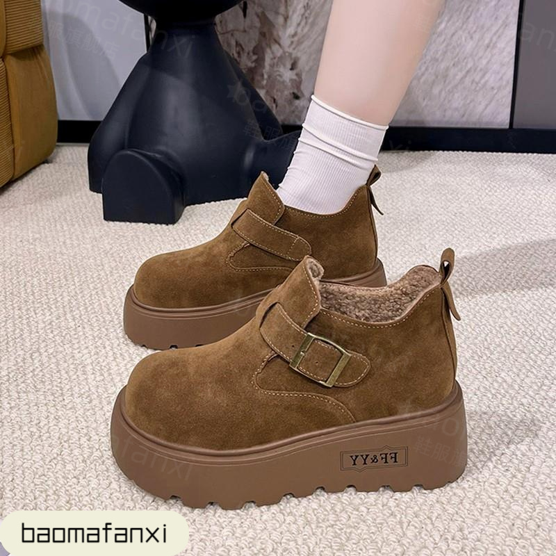 厚底增高勃肯鞋女加绒雪地靴短靴子2025新款冬季高帮女鞋乐福棉鞋