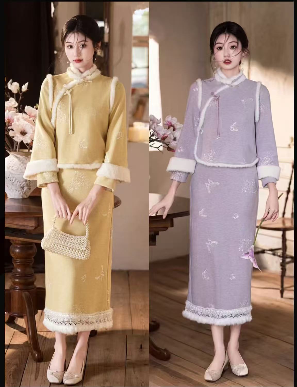 【俏佳人】上上签 素雅新中式冬款旗袍套装2025新款民国风古典气质