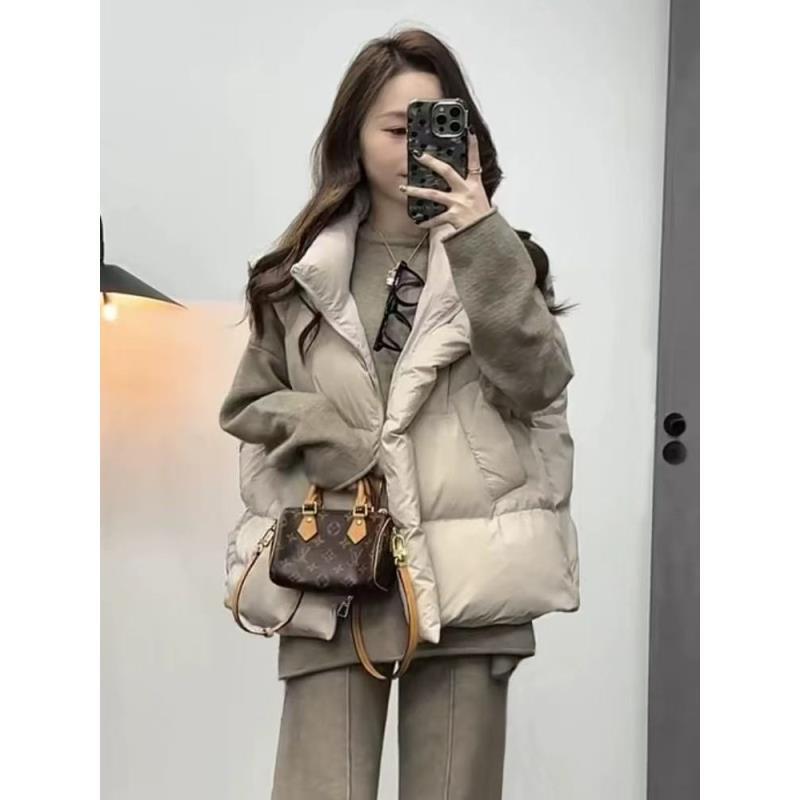 立领厚款工字型拼接90白鸭绒冬季法式马夹短款显瘦时尚马甲搭配款