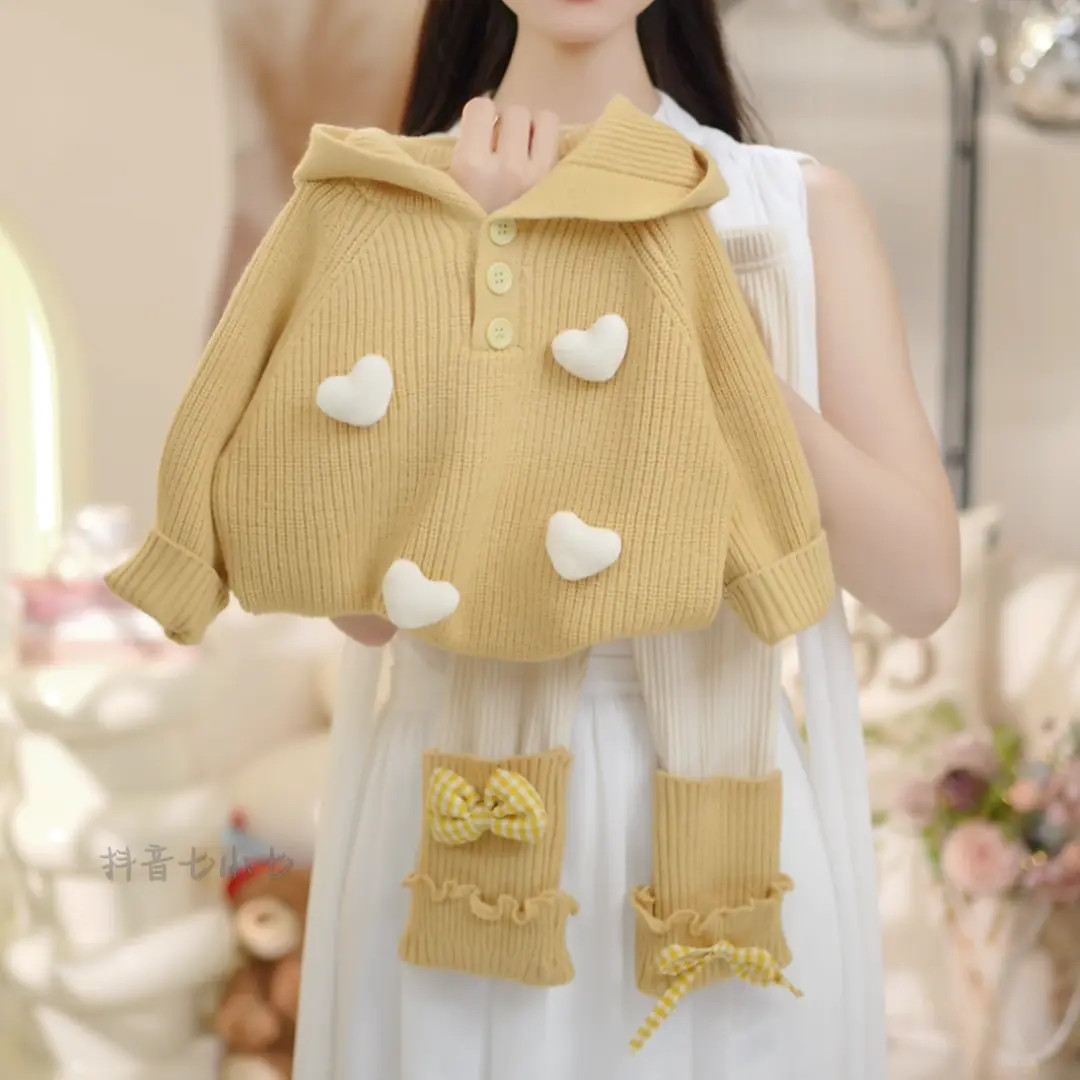 女童毛衣2025秋季新款洋气爱心连帽毛衣打底裤女童针织衫毛衣外套