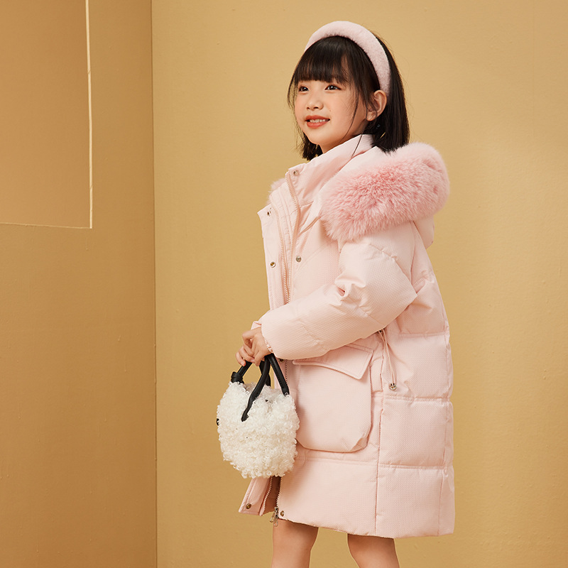 巴拉开门儿童羽绒服女童中长款新款韩版男女童白鸭绒宝宝