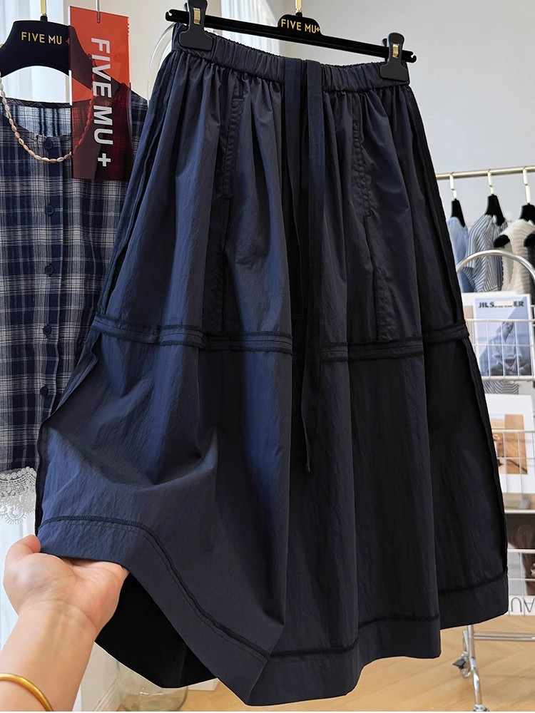 高级感独特别致高腰A字半身裙女2025夏季中长款设计感拼接裙子潮