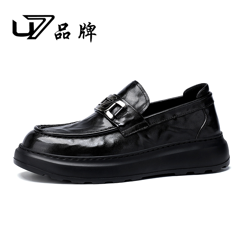U7品牌男鞋头层牛皮秋季新款高端休闲皮鞋一脚蹬时尚百搭潮流男鞋