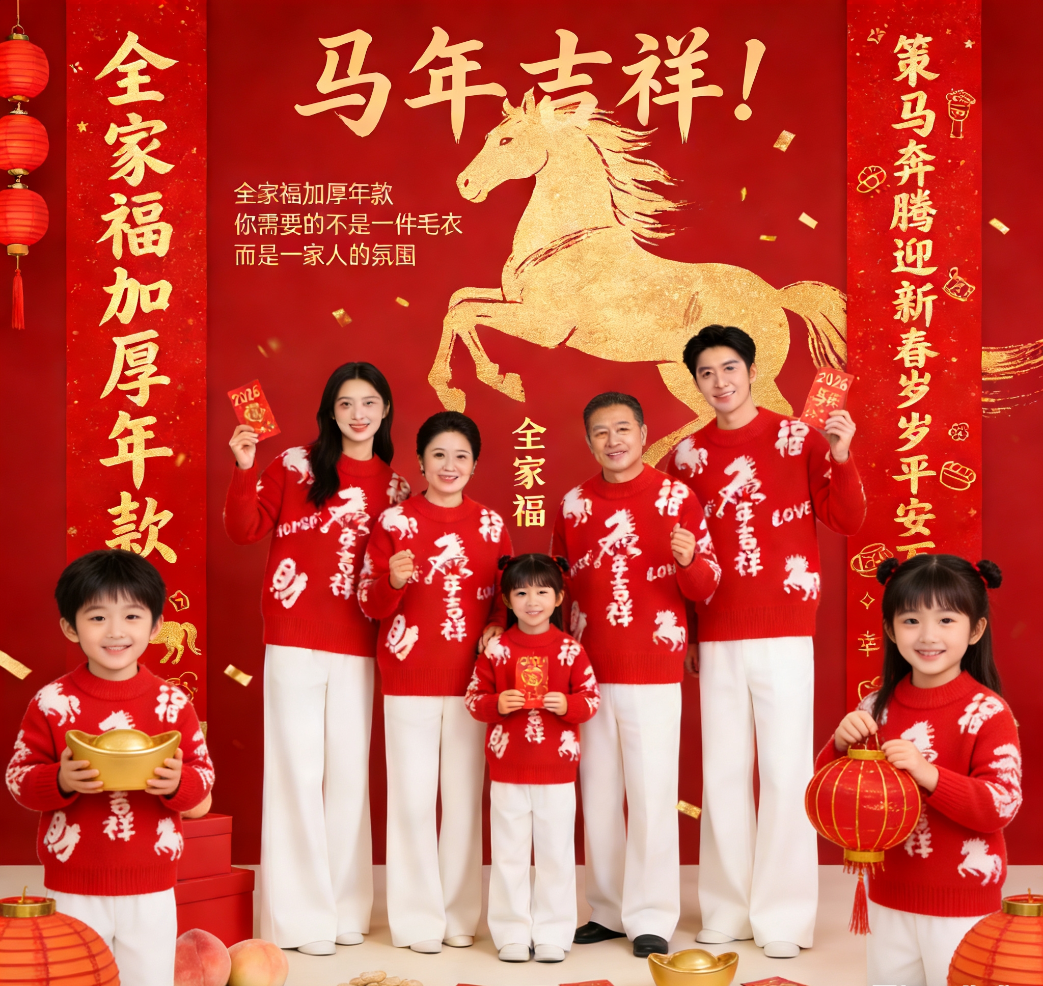 【全家福亲子款】马年冬季亲子儿童毛衣针织衫耐磨里绒加厚锁温亲肤