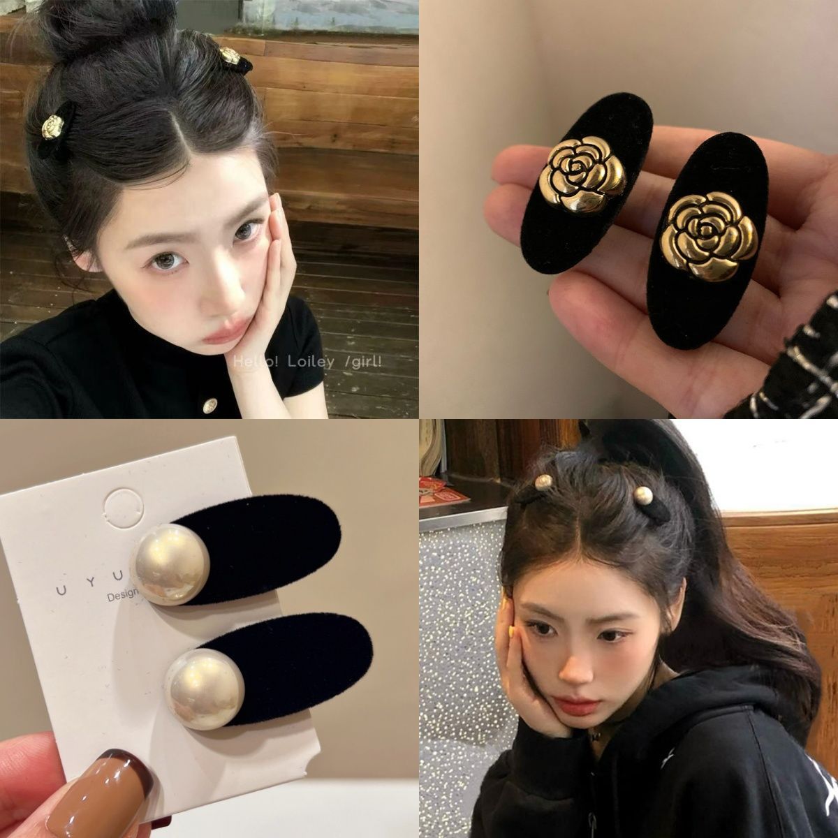 超韩范儿~小香风山茶花碎发夹甜美公主珍珠发卡女侧边刘海边夹子