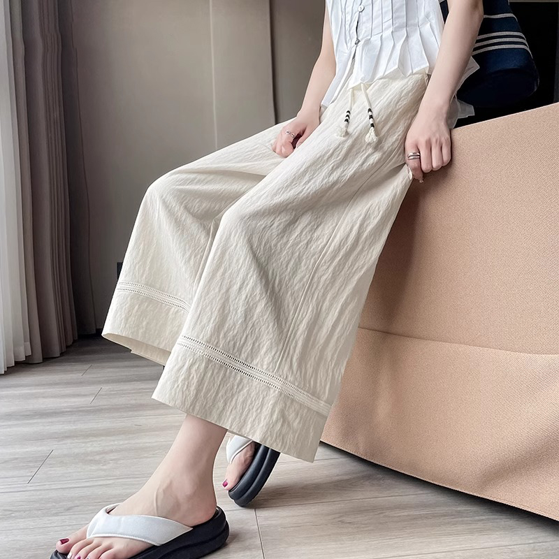 亚麻阔腿裤女春夏季2025薄款高腰垂感老钱风休闲八分棉麻直筒裤潮