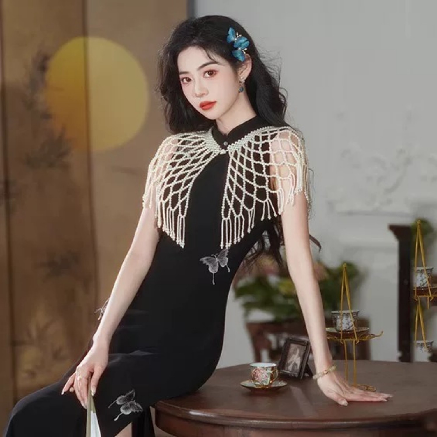 苏故里【大珍珠披肩】复古港风百搭外披网红复古日常中国民族风气