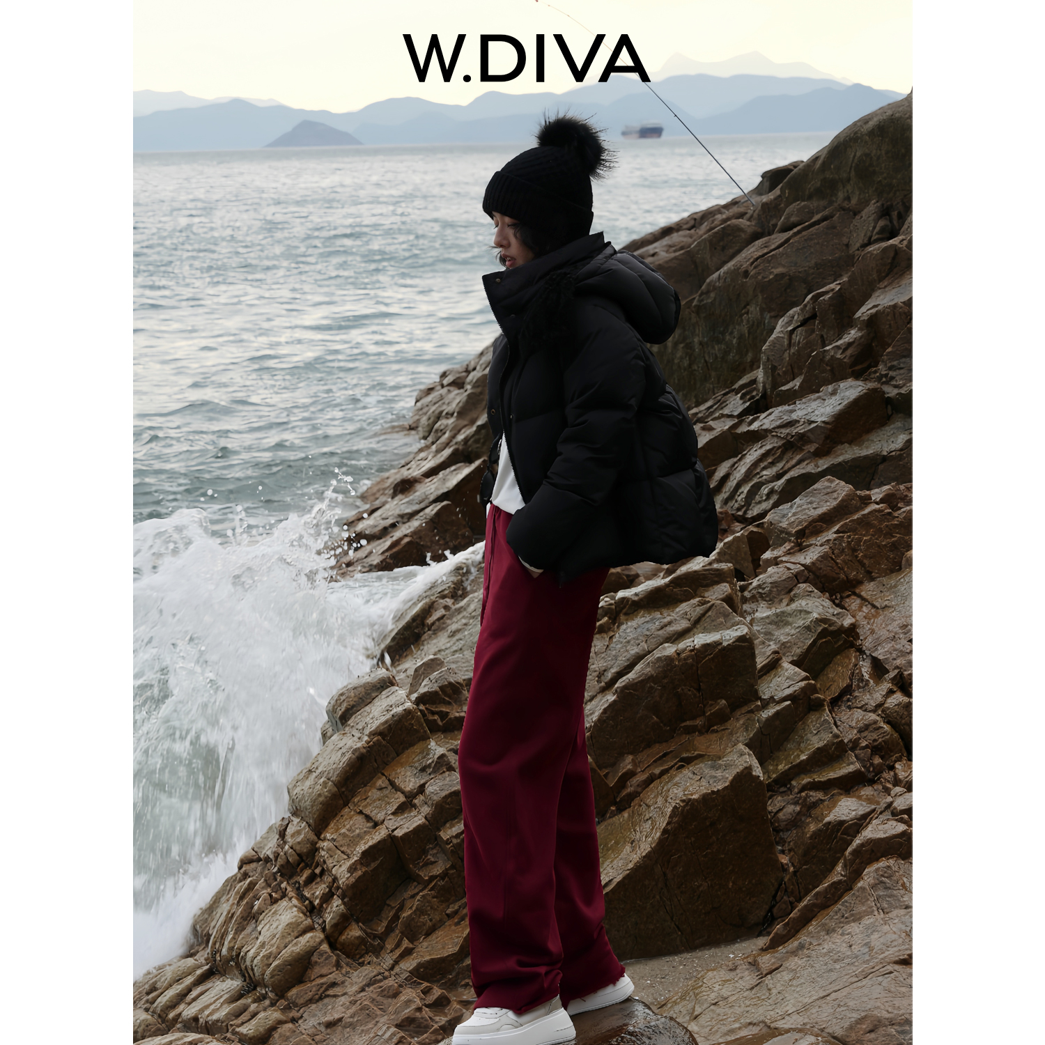 W.Diva【暖棉】秋冬双色长绒棉加绒小开衩毛边裤脚休闲裤54K103193