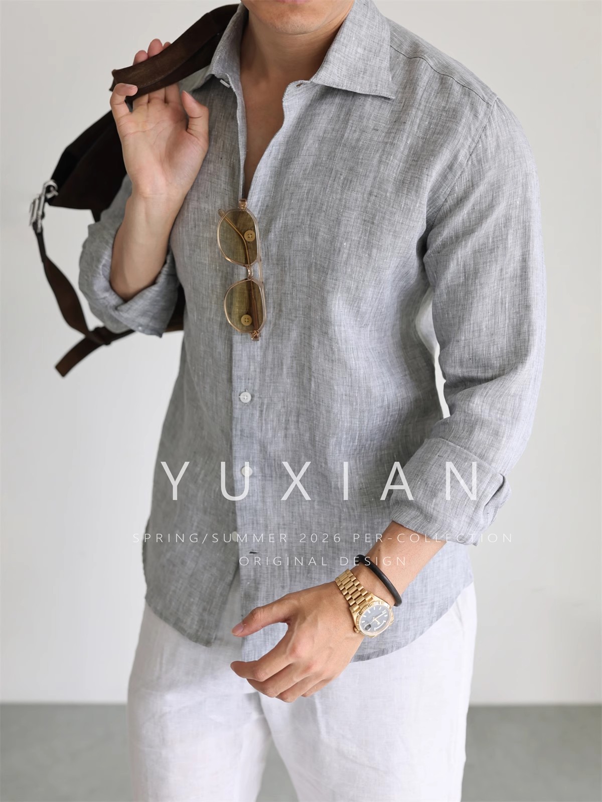 【双色亚麻】老钱透气100%纯亚麻色织长袖衬衫休闲商务男士春夏季