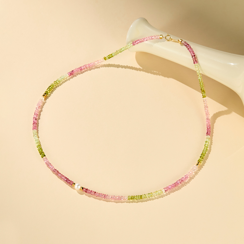 ECI【莫奈系列-花忆】碧玺项链18k金彩碧玺串珠18k黄金项链轻奢珠宝