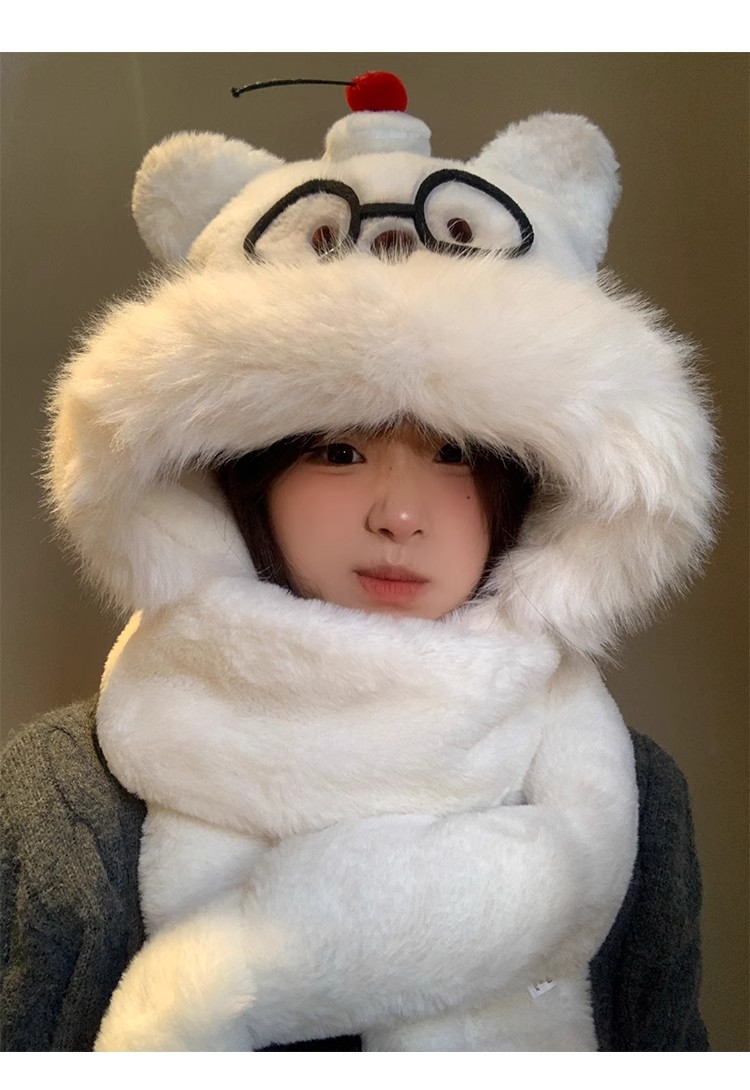 2025款蛋糕熊三件套防寒护耳百搭冬季保暖帽少男少女帽子围巾一体