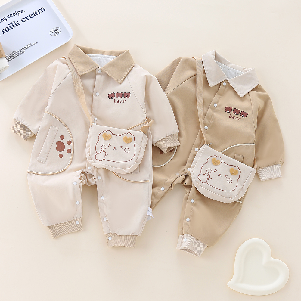 宝宝潮酷挎包翻领春秋长袖连体