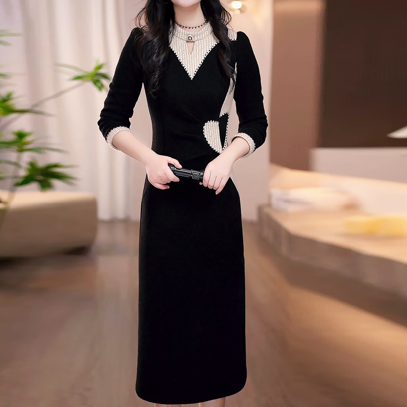 女装连衣裙时尚加厚2025秋冬新款修身显瘦气质修身中长款女士裙子