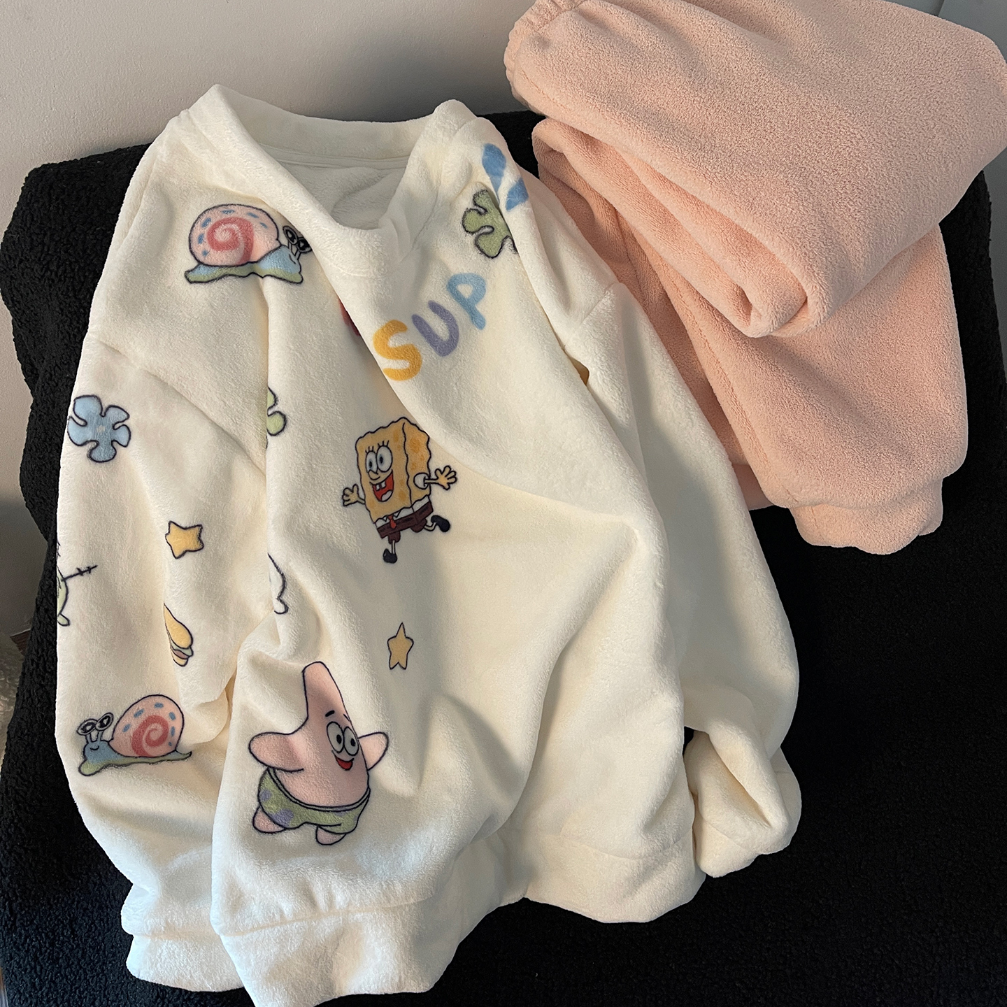 卡通可爱小个子睡衣女冬季法兰绒加厚保暖圆领学生韩系家居服套装