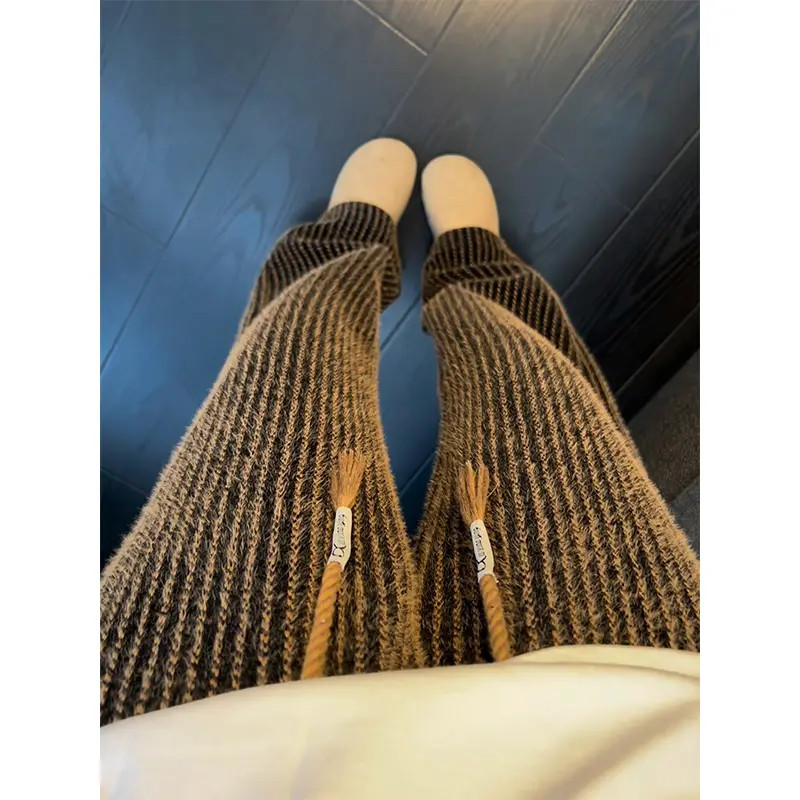 美式复古咖色竖条纹灯芯绒裤男秋冬休闲复古慵懒拖地直筒阔腿裤子