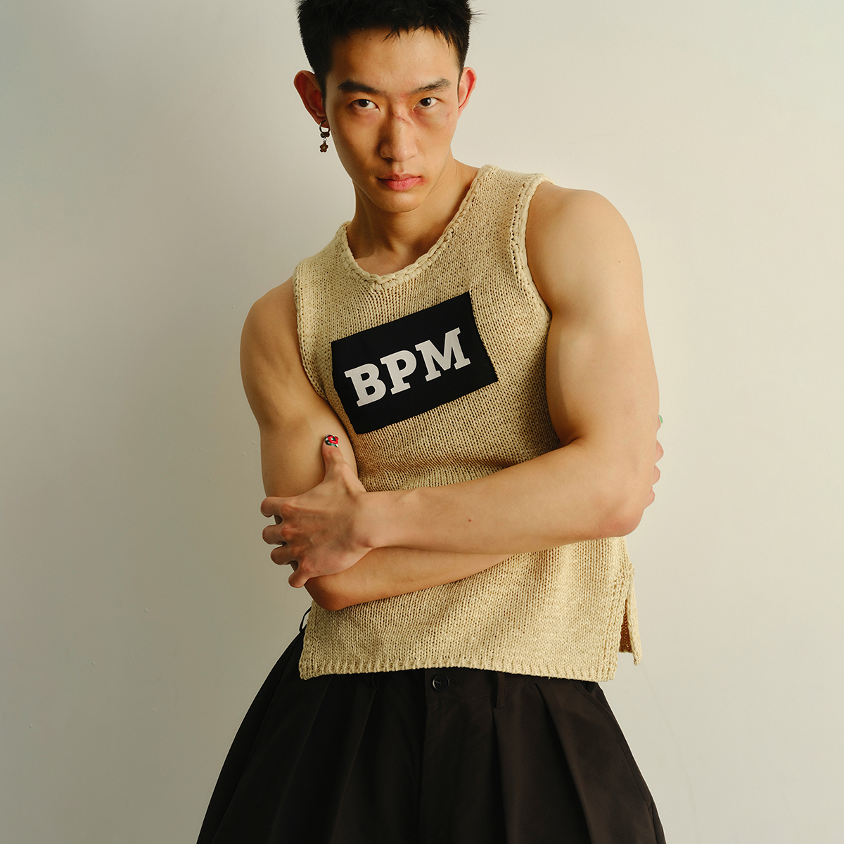 KADAKADA原创设计粗线编织毛边锐舞bpm印花弹力修身男女背心