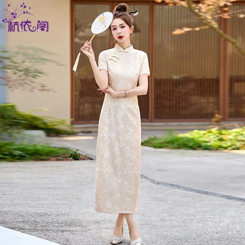 新中式国风改良旗袍连衣裙女夏长裙2025新款气质提花盘扣绝美裙子