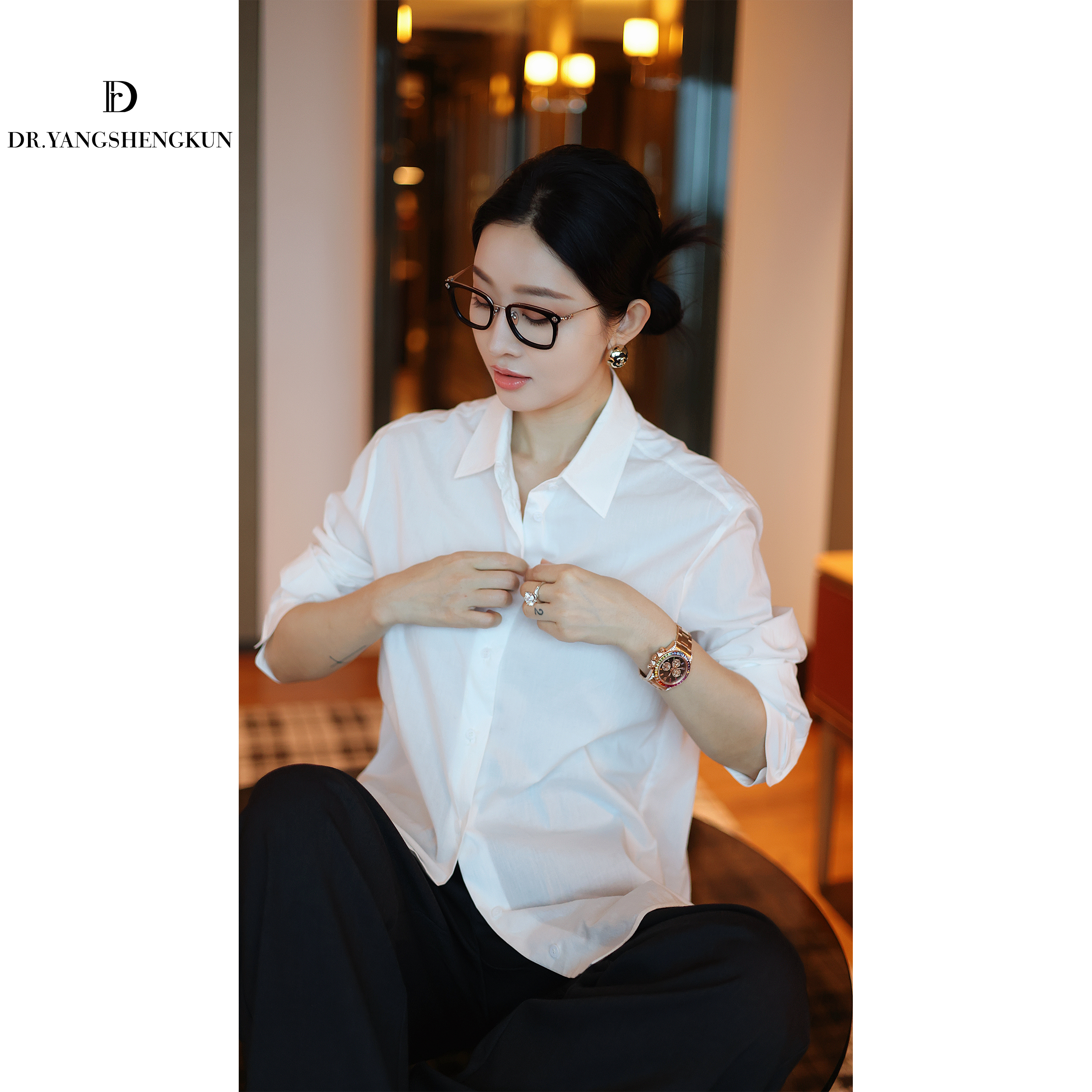 杨圣坤2025秋季新品极简老钱风垂感纯棉长袖衬衫SL258303