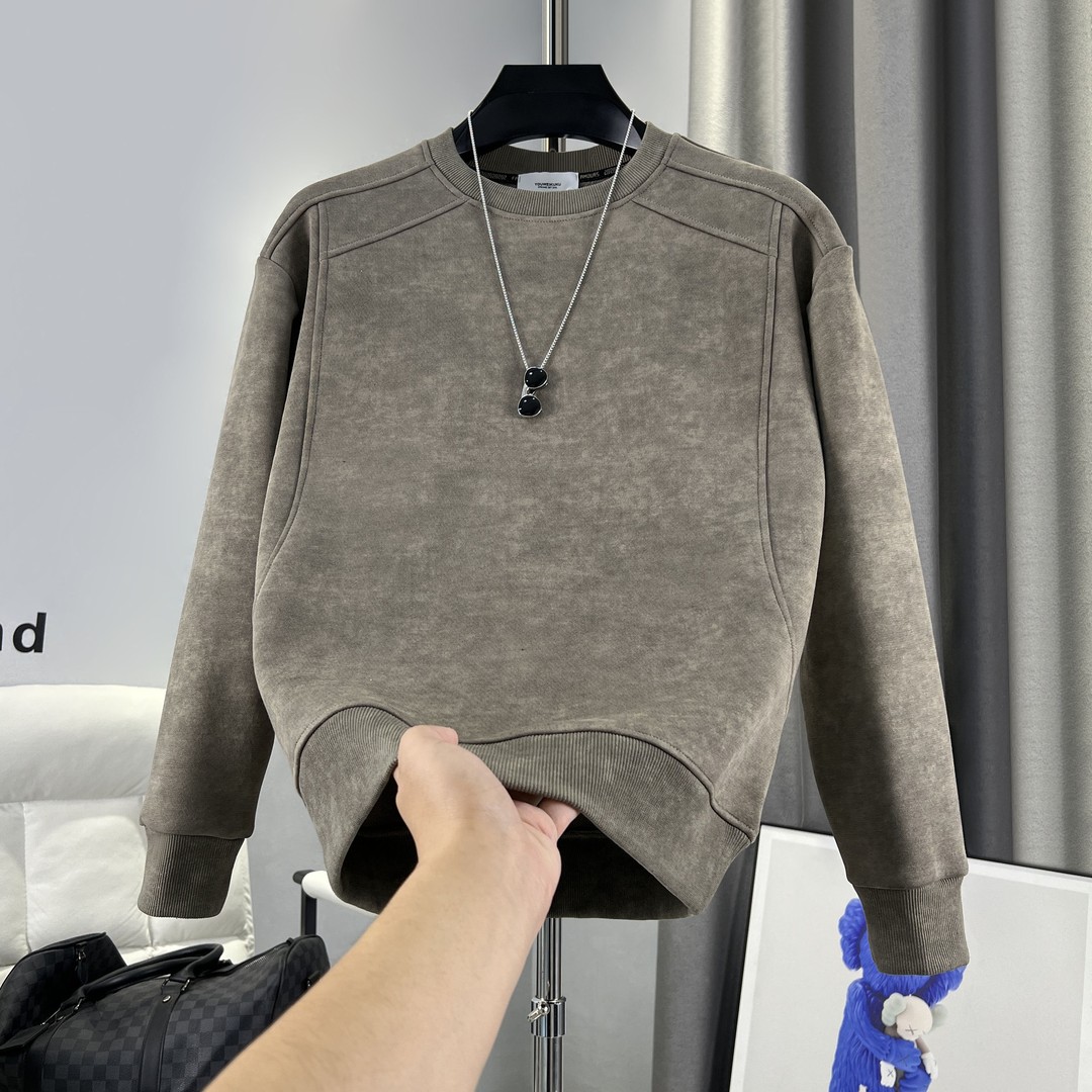 男士2025秋冬季纯色上衣男休闲百搭极简风扎染拼接长袖卫衣【9665】